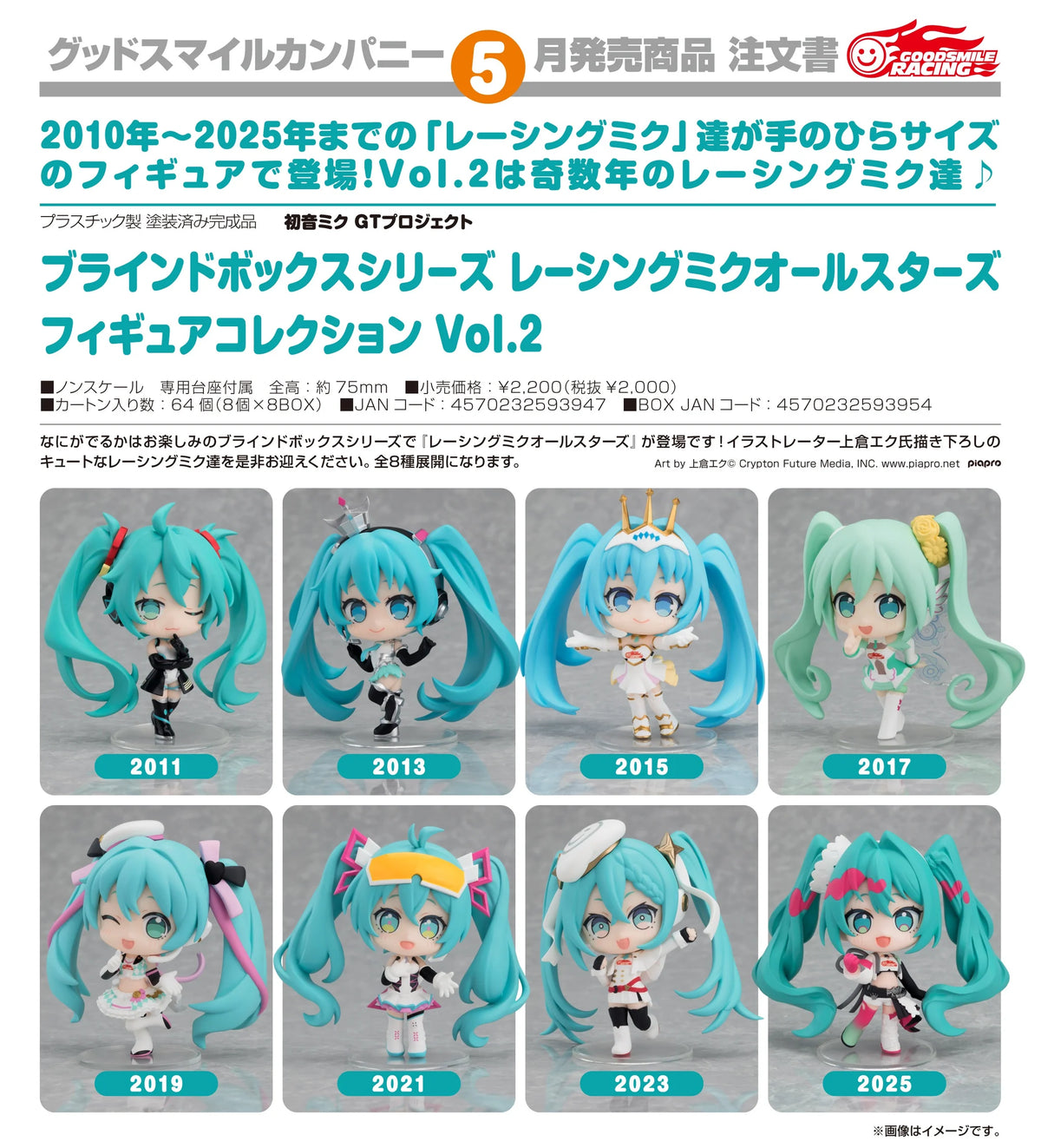04-11-2026 Good Smile RACING - 盲盒系列《初音未來GT計畫》 賽車未來全明星 模型收藏 Vol.2 Y2000 ( Box Of 8 )