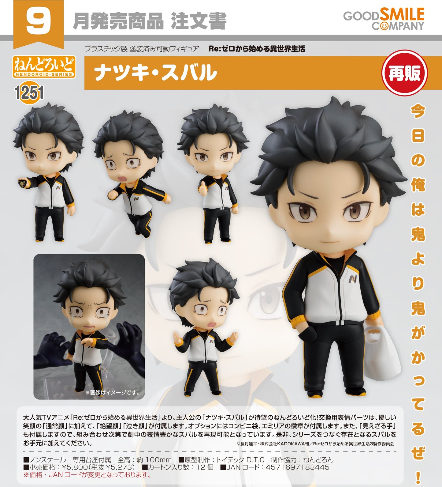 11-06-2025 Good Smile - Nendoroid 黏土人 No.1251 《RE:從零開始的異世界生活》菜月昴 (再販) Y5273
